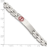 Chisel Stainless Steel Brushed and Polished Bracelet with Red Enamel Medical ID Link, 8" view 5