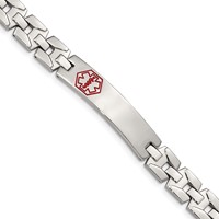 Chisel Stainless Steel Brushed and Polished Bracelet with Red Enamel Medical ID Link, 8" view 1