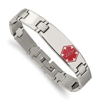 Chisel Stainless Steel Brushed and Polished Bracelet with Red Enamel Medical ID Link, 8.25" view 4