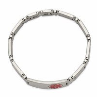 Chisel Stainless Steel Brushed and Polished Bracelet with Red Enamel Medical ID Link, 8.25" view 5