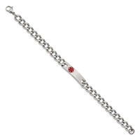 Chisel Stainless Steel Polished Bracelet with Red Enamel Medical ID Curb Chain, 9.5" view 3