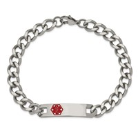 Chisel Stainless Steel Polished Bracelet with Red Enamel Medical ID Curb Chain, 9.5" view 5