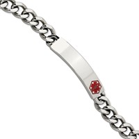 Chisel Stainless Steel Polished Bracelet with Red Enamel Medical ID Curb Chain, 9.5" view 2