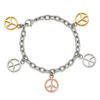 Chisel Stainless Steel Polished Rose and Yellow IP-plated Peace Sign Charms Bracelet, 8.5" view 4