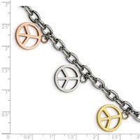 Chisel Stainless Steel Polished Rose and Yellow IP-plated Peace Sign Charms Bracelet, 8.5" view 5