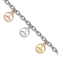 Chisel Stainless Steel Polished Rose and Yellow IP-plated Peace Sign Charms Bracelet, 8.5" view 1