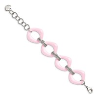Chisel Stainless Steel Polished Bracelet with Pink Ceramic Open Link - 8in view 3