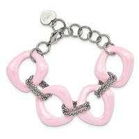 Chisel Stainless Steel Polished Bracelet with Pink Ceramic Open Link - 8in view 4