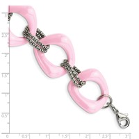 Chisel Stainless Steel Polished Bracelet with Pink Ceramic Open Link - 8in view 5