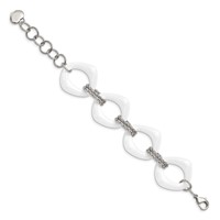 Chisel Stainless Steel Polished Bracelet with White Ceramic Open Link, 8" view 3