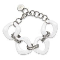 Chisel Stainless Steel Polished Bracelet with White Ceramic Open Link, 8" view 4