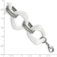 Chisel Stainless Steel Polished Bracelet with White Ceramic Open Link, 8" view 5