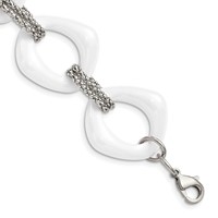 Chisel Stainless Steel Polished Bracelet with White Ceramic Open Link, 8" view 1