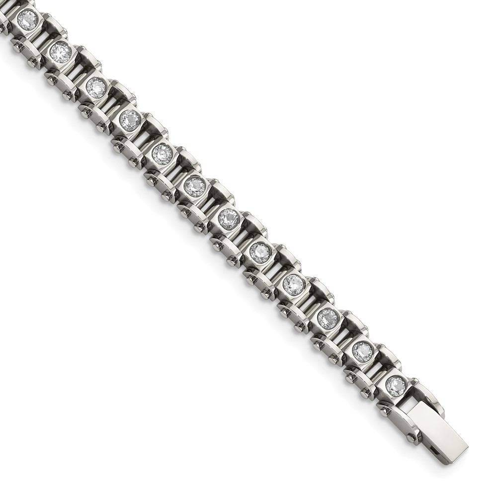 Stainless Steel Polished w/CZ 7.5in Bracelet