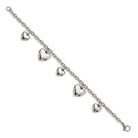 Chisel Stainless Steel Polished Hearts Bracelet, 8" view 3