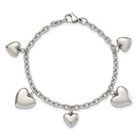 Chisel Stainless Steel Polished Hearts Bracelet, 8" view 4