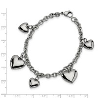 Chisel Stainless Steel Polished Hearts Bracelet, 8" view 5