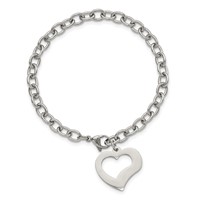 Chisel Stainless Steel Polished Open Link Bracelet with Open Heart, 8.5" view 4