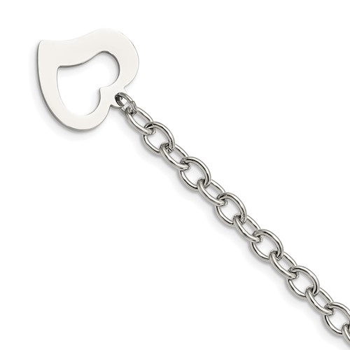 Chisel Stainless Steel Polished Open Link Bracelet with Open Heart, 8.5"