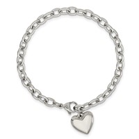 Chisel Stainless Steel Polished Open Link Bracelet with Heart Dangle, 8.5" view 4