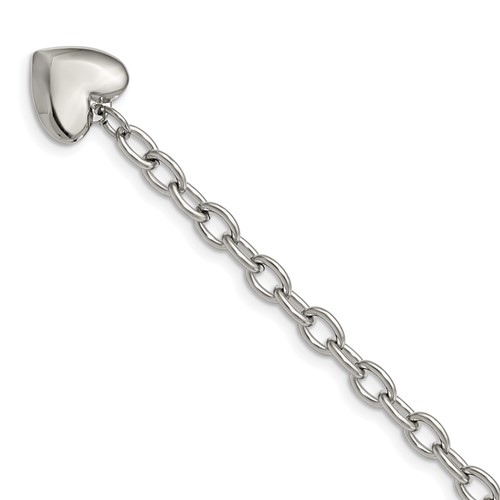 Chisel Stainless Steel Polished Open Link Bracelet with Heart Dangle, 8.5"