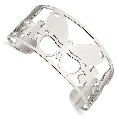 Chisel Stainless Steel Polished Butterfly Cuff Bangle