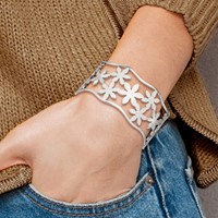 Chisel Stainless Steel Polished Flowers Cuff Bangle view 5