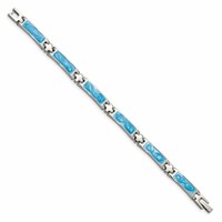 Chisel Stainless Steel Polished Bracelet with Blue Swirl Enamel Link, 7.25" view 3
