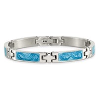Chisel Stainless Steel Polished Bracelet with Blue Swirl Enamel Link, 7.25" view 4