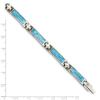 Chisel Stainless Steel Polished Bracelet with Blue Swirl Enamel Link, 7.25" view 5