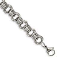 Chisel Stainless Steel Polished and Textured Multi Link Bracelet, 7.75" view 1