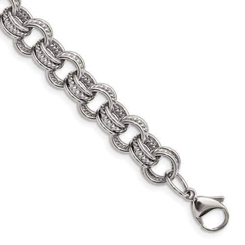 Chisel Stainless Steel Polished and Textured Multi Link Bracelet, 7.75"