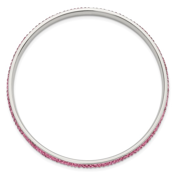 Stainless Steel Polished Pink Crystal Rounded Bangle