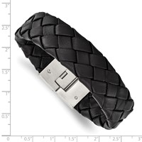 Chisel Stainless Steel Brushed Black Leather Bracelet, 8.5" view 4