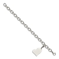 Chisel Stainless Steel Polished Link Bracelet with Heart Lobster Clasp Charm, 8" view 3