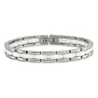 Chisel Stainless Steel Polished with White Ceramic 8 Inch Link Bracelet view 4