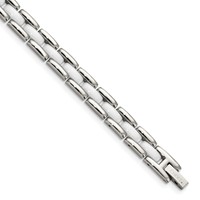 Chisel Stainless Steel Polished with White Ceramic 8 Inch Link Bracelet view 1