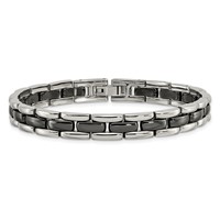 Chisel Stainless Steel Polished Bracelet with Black Ceramic Link - 8in view 4