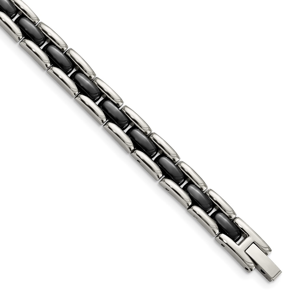 Stainless Steel Polished w/Black Ceramic 8in Bracelet