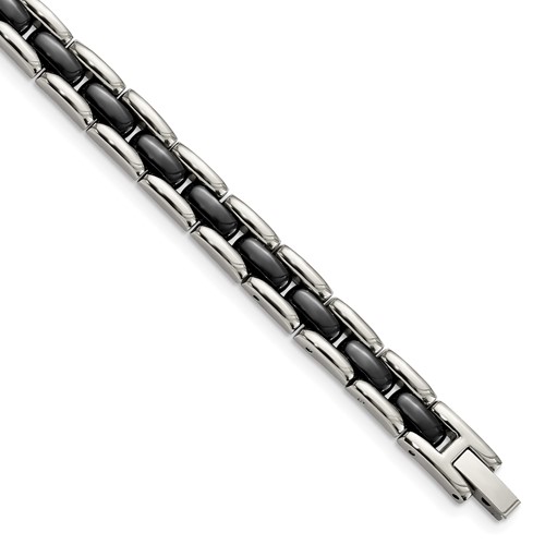 Chisel Stainless Steel Polished Bracelet with Black Ceramic Link, 8"