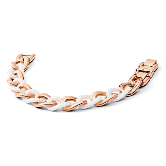 Chisel Stainless Steel Polished Rose IP-plated with White Ceramic 8.25 inch Open Link Bracelet