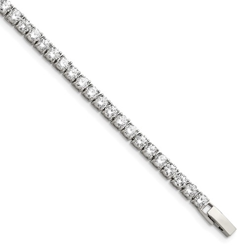 Chisel Stainless Steel Polished CZ Tennis Bracelet - 7.5in
