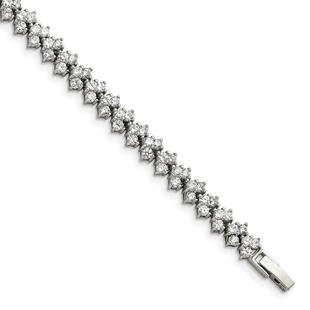 Stainless Steel Polished w/CZ 7.5in Bracelet