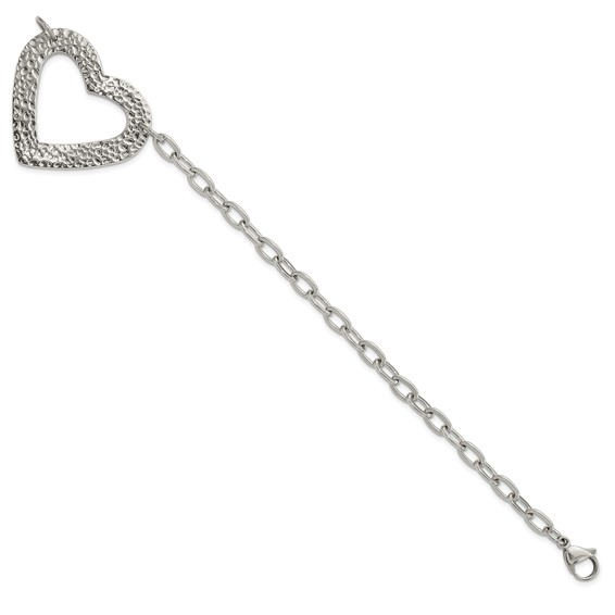 Stainless Steel Polished & Textured Heart Bracelet