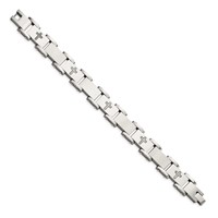 Chisel Stainless Steel Brushed Polished and Laser Cut Crosses Link Bracelet, 8.75" view 3