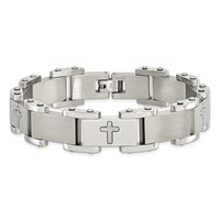 Chisel Stainless Steel Brushed Polished and Laser Cut Crosses Link Bracelet, 8.75" view 4