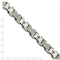 Chisel Stainless Steel Brushed Polished and Laser Cut Crosses Link Bracelet, 8.75" view 5