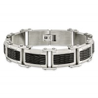 Chisel Stainless Steel Polished and Textured Black-plated Link Bracelet - 9in view 4