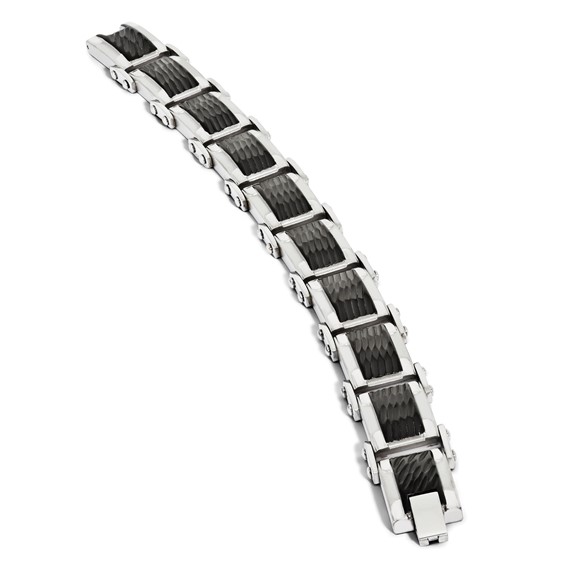 Chisel Stainless Steel Polished and Textured Black-plated 9 inch Link Bracelet