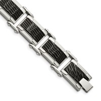 Chisel Stainless Steel Polished and Textured Black-plated Link Bracelet - 9in view 1